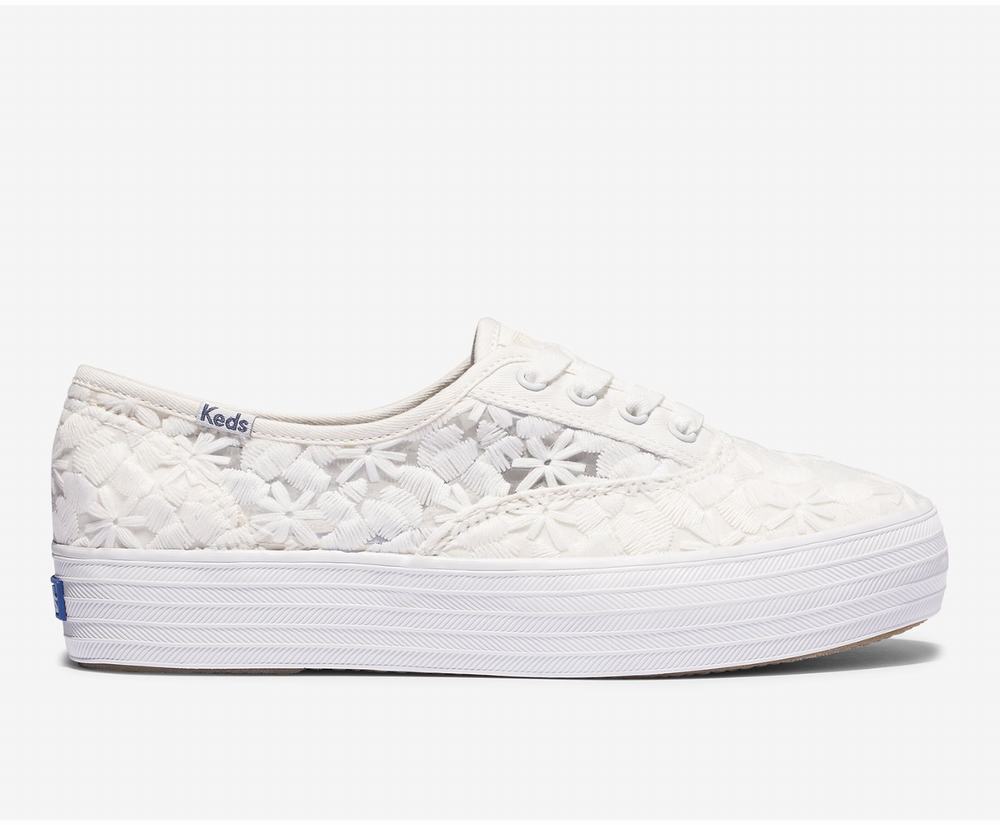 Women's Keds Triple Floral Embroidery Sneakers White 3956804YV - South Africa